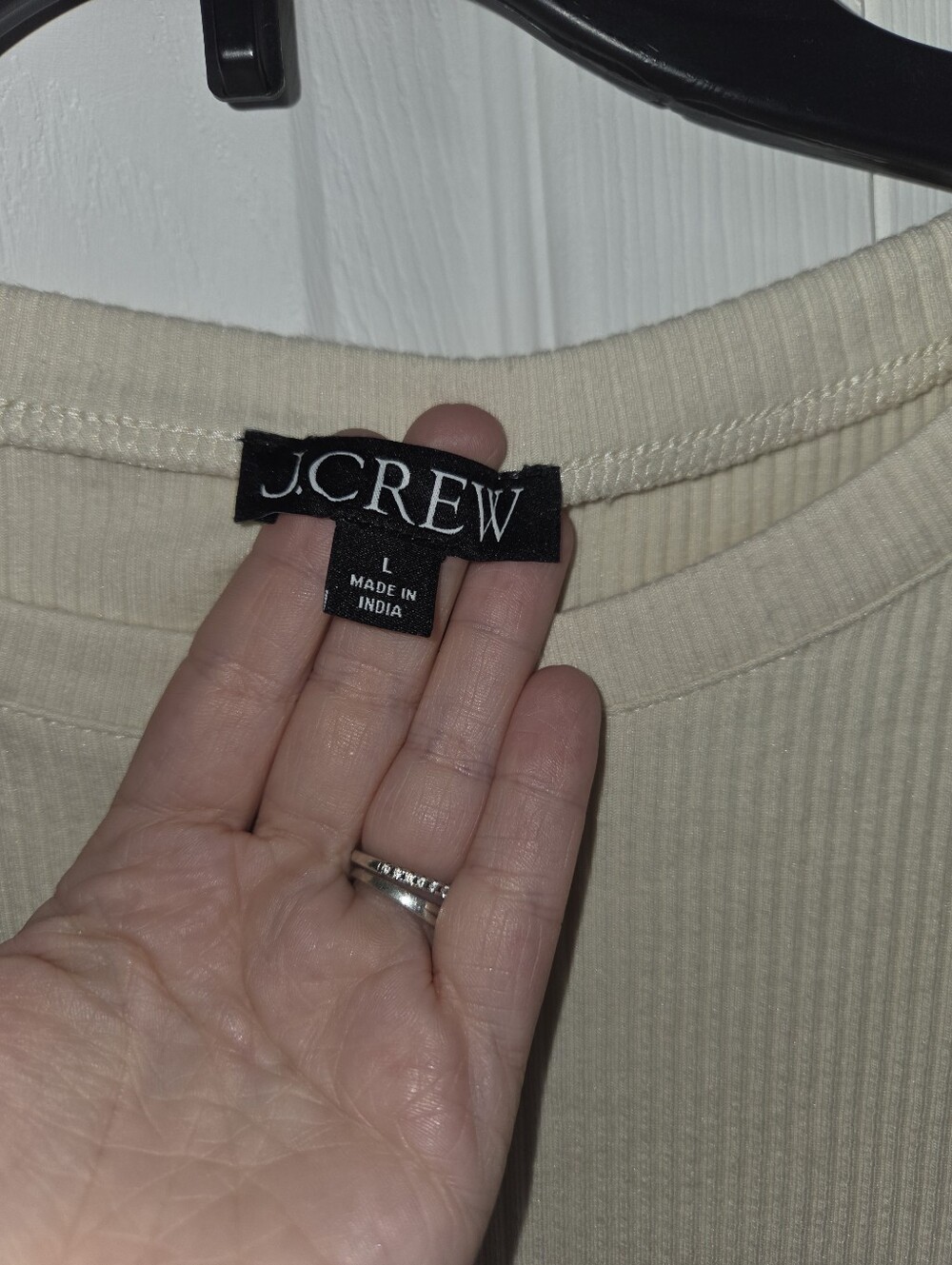 Womens J. Crew Long-Sleeve Ribbed Tee In Cream With Slight Puff Sholders Sz LG - Picture 2 of 6